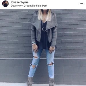 Grey Faux Leather Loft Jacket XS